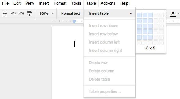 How to insert a table in a Google Doc